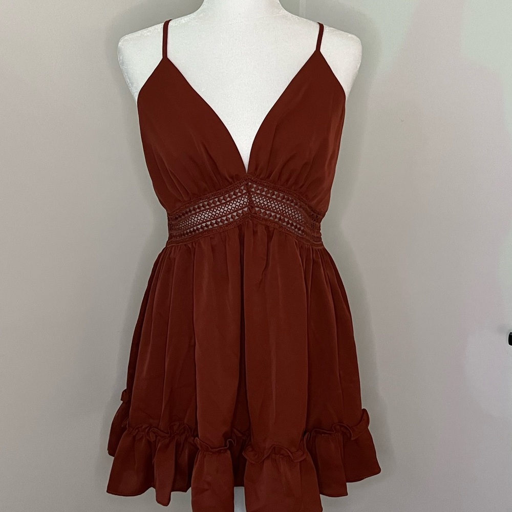 Solid Hollow Out Ruffled Mini Dress